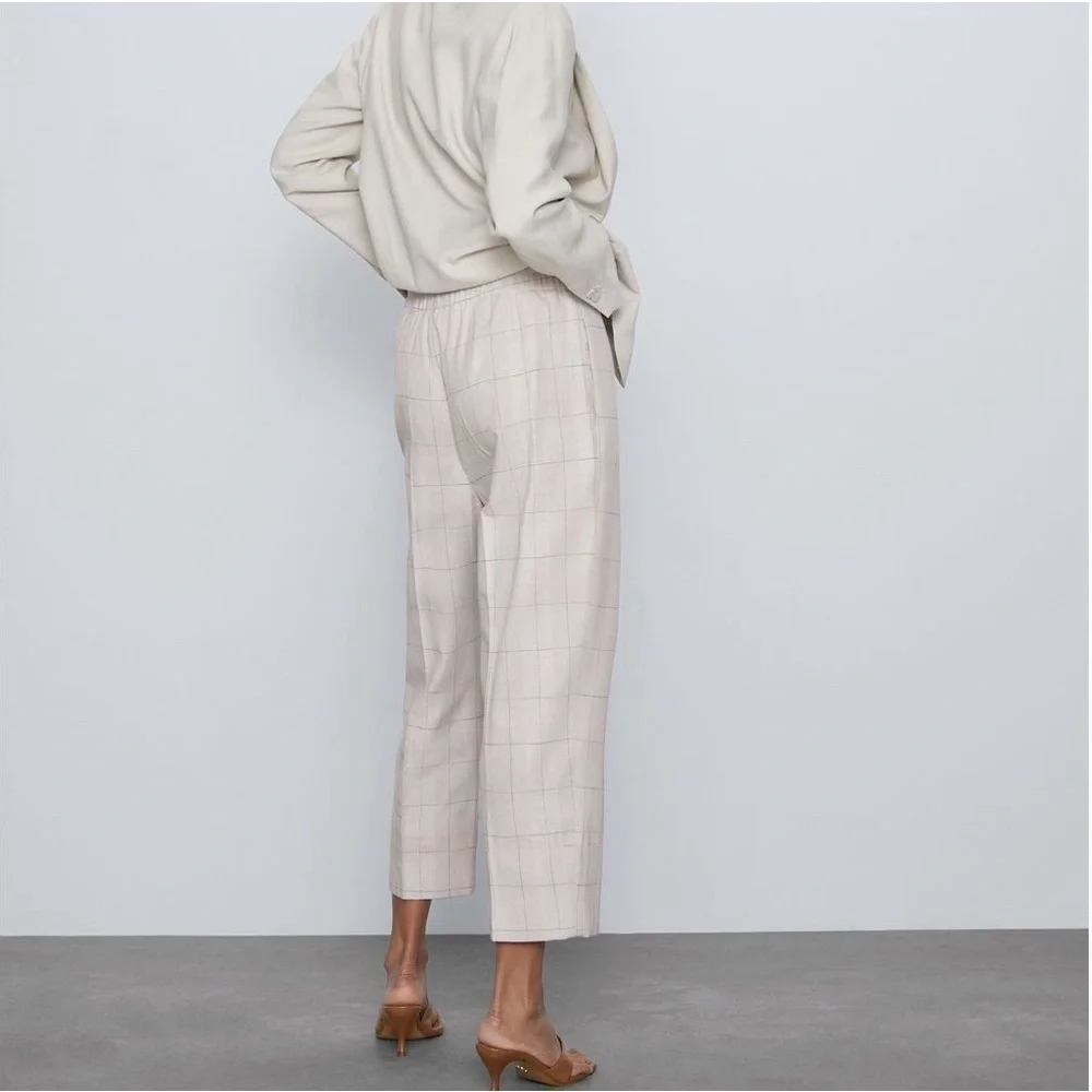 NWT Zara Cropped‎ Cuffed Plaid Pants XS